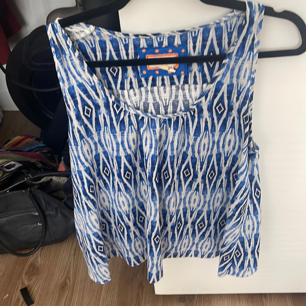 Anthropologie blue and white top